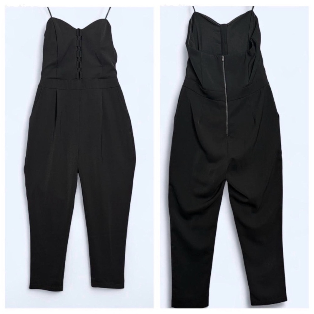 Adelyn Rae Black Strapless Jumpsuit Sz‎ M Party Mobwife Quiet Luxury Woven Front
